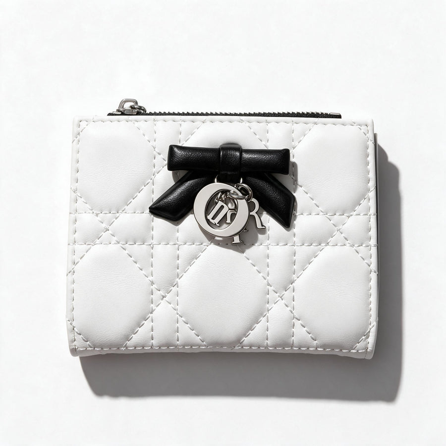 Dior Quilted Bow Compact Wallet – White/Black