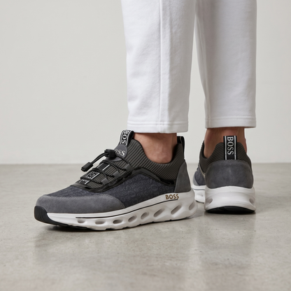 🩶🖤 Hugo Boss Grey & Black Luxury Runner Sneakers 👟⚡