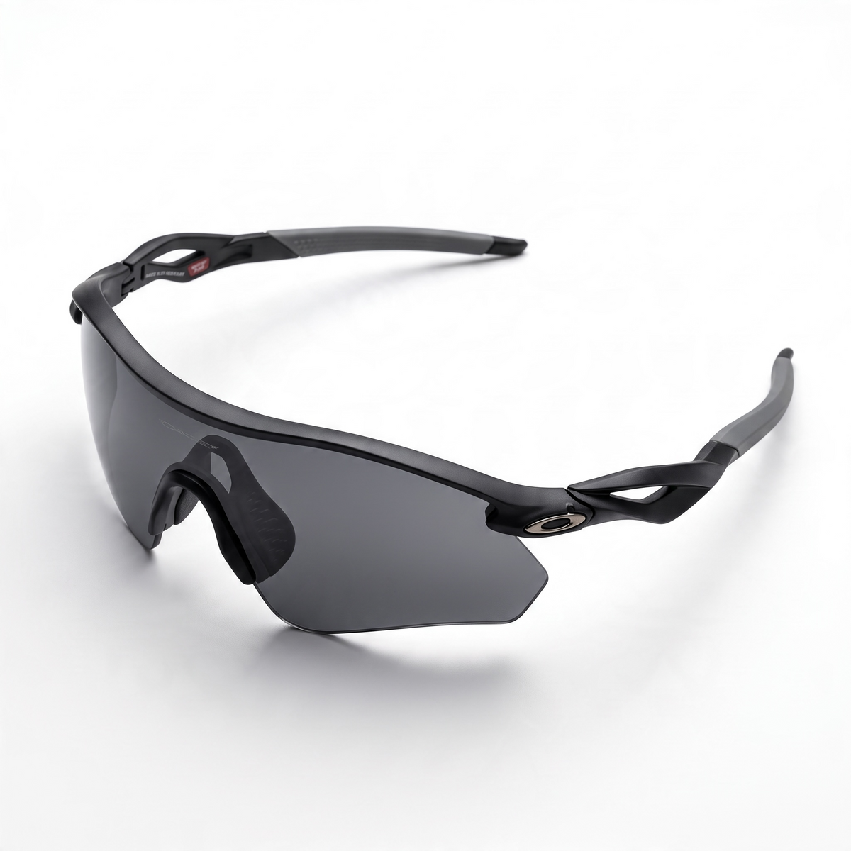 Oakley matte black wraparound performance sunglasses with shield lens