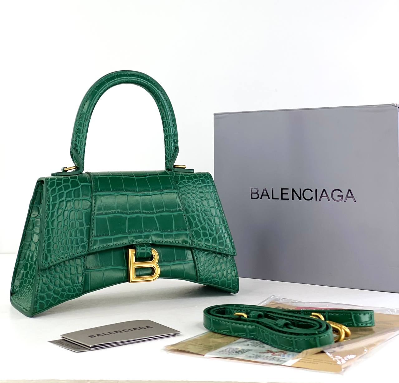 Balenciaga Hourglass Bag in Green Croc-Embossed Leather (limited edition color)