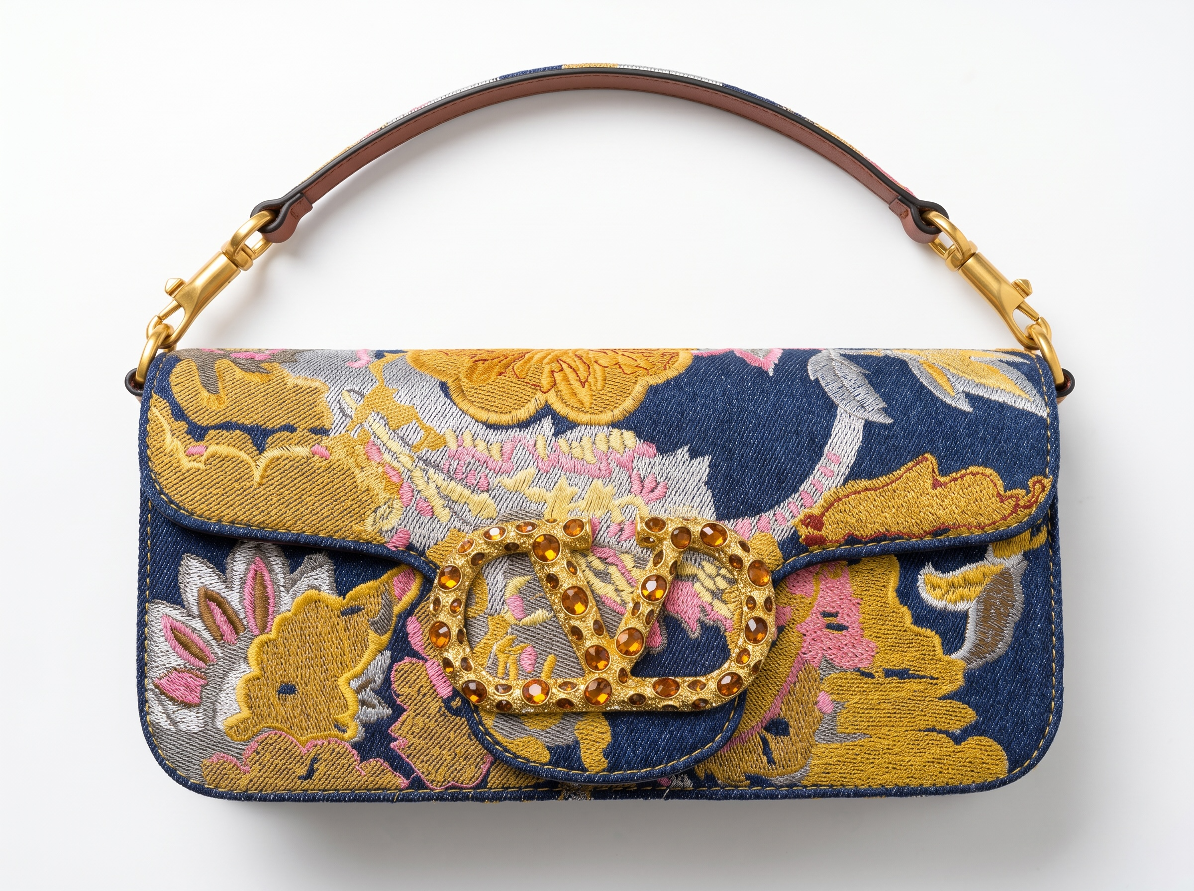Valentino Garavani Crystal VLogo Floral Jacquard Shoulder Bag 🌸✨