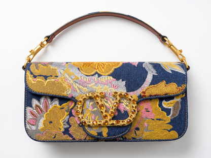Valentino Garavani Crystal VLogo Floral Jacquard Shoulder Bag 🌸✨