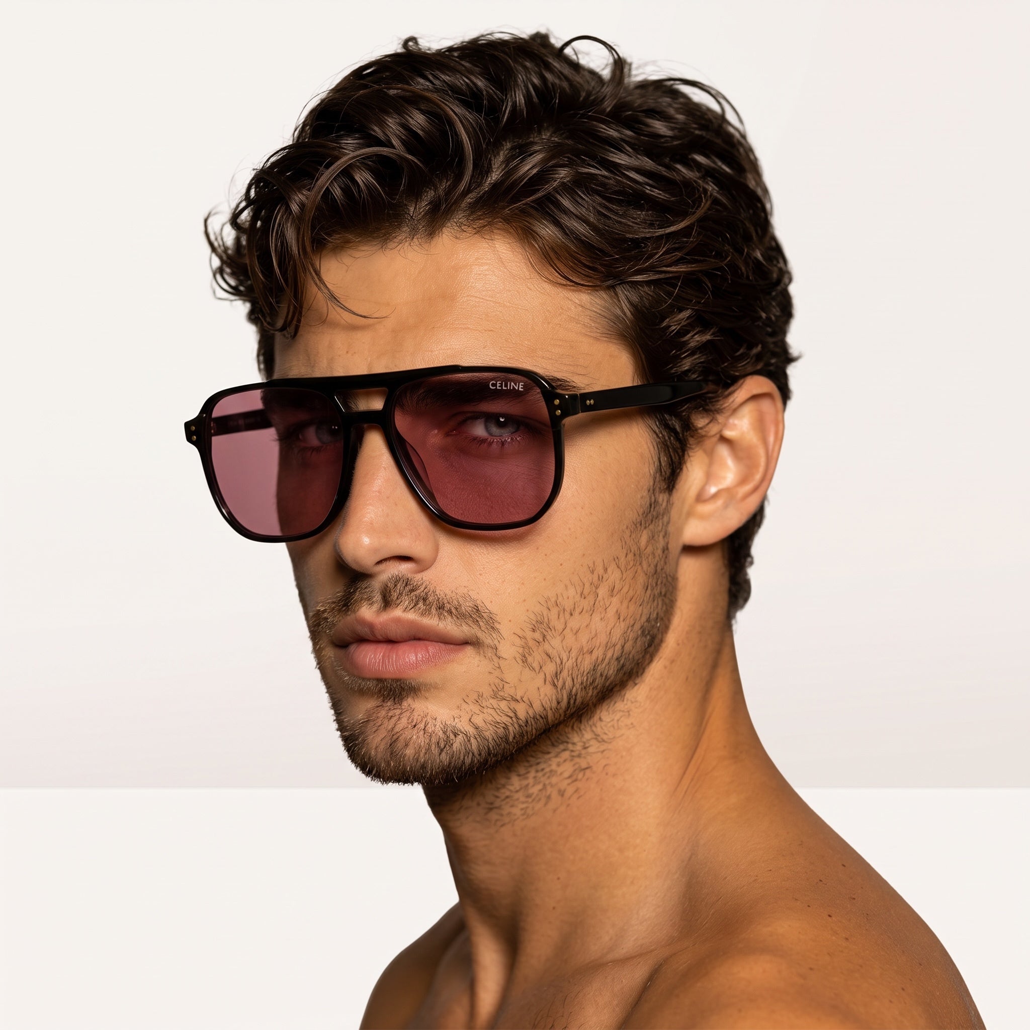 Celine oversized shield sunglasses with dark tortoise frame and burgundy lenses