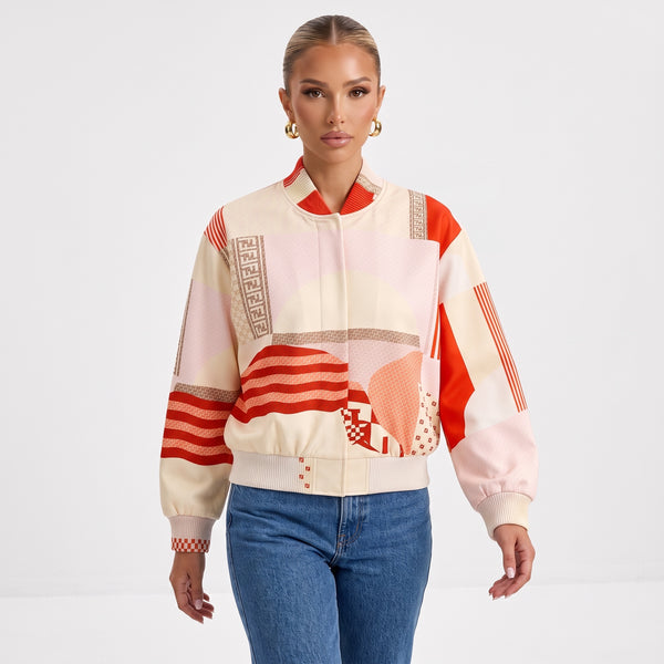 Fendi Printed Bomber Jacket – Cream Orange 🧡