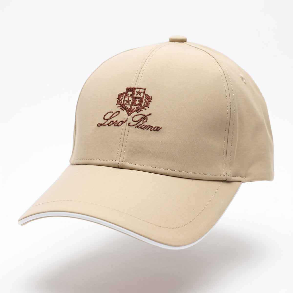 Beige Loro Piana baseball cap with embroidered crest and curved brim