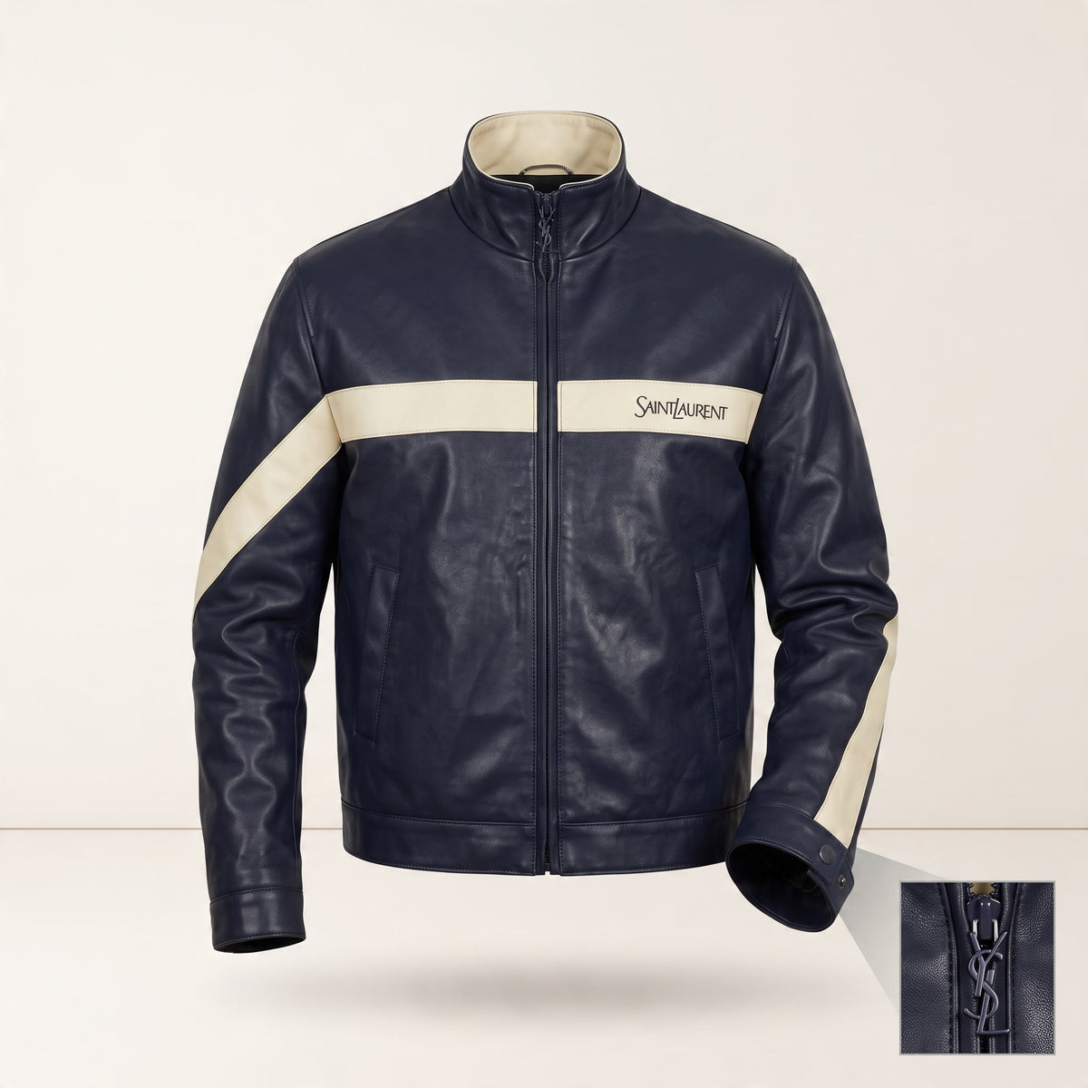 Saint Laurent Jacket – Navy Cream Leather 🧥✨