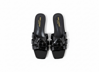 SAINT LAURENT Interlaced Patent Slides 🖤✨ | Glossy Statement Flats