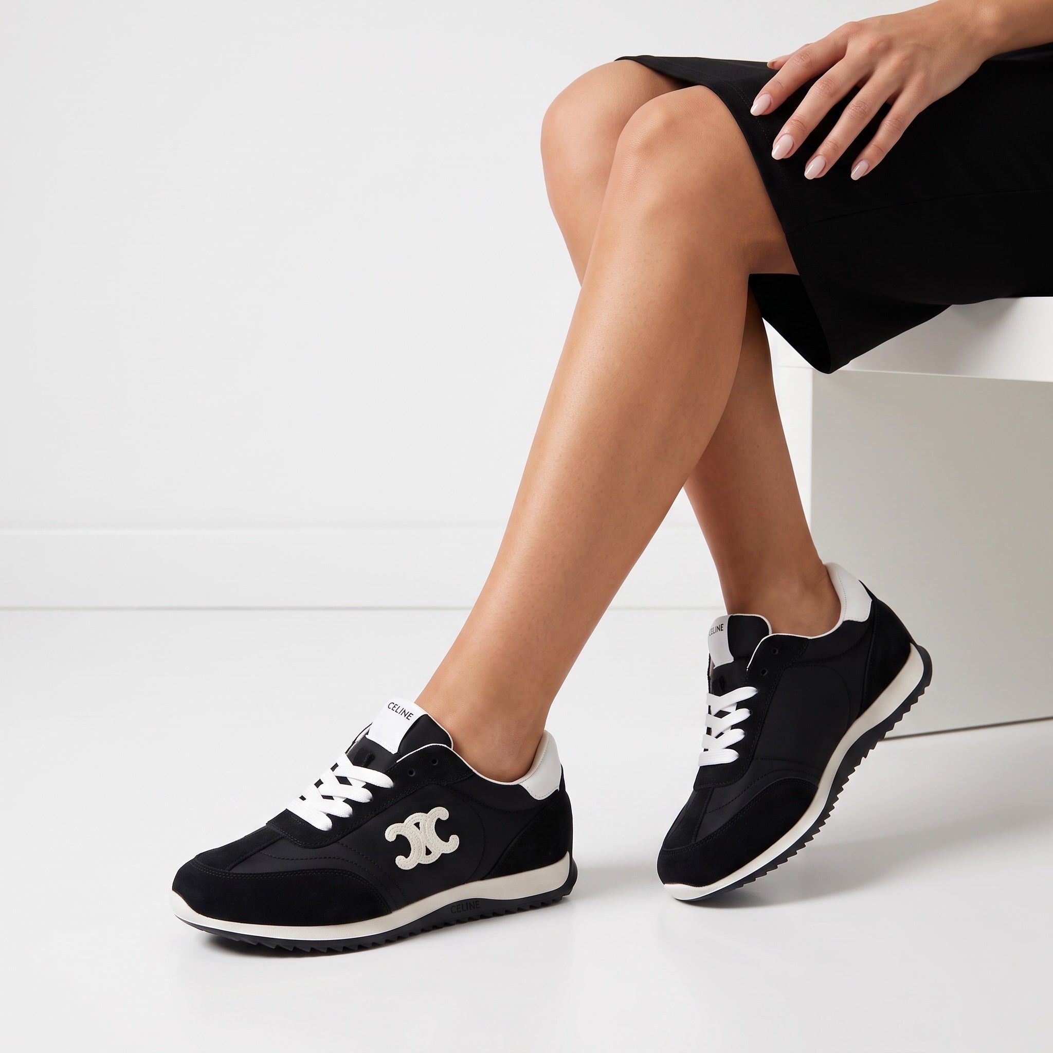 Celine black and white low-top sneakers with embroidered logo