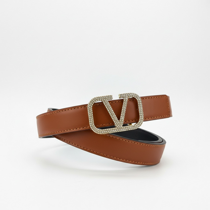 Valentino V Logo Crystal Buckle Reversible Belt 🤎✨