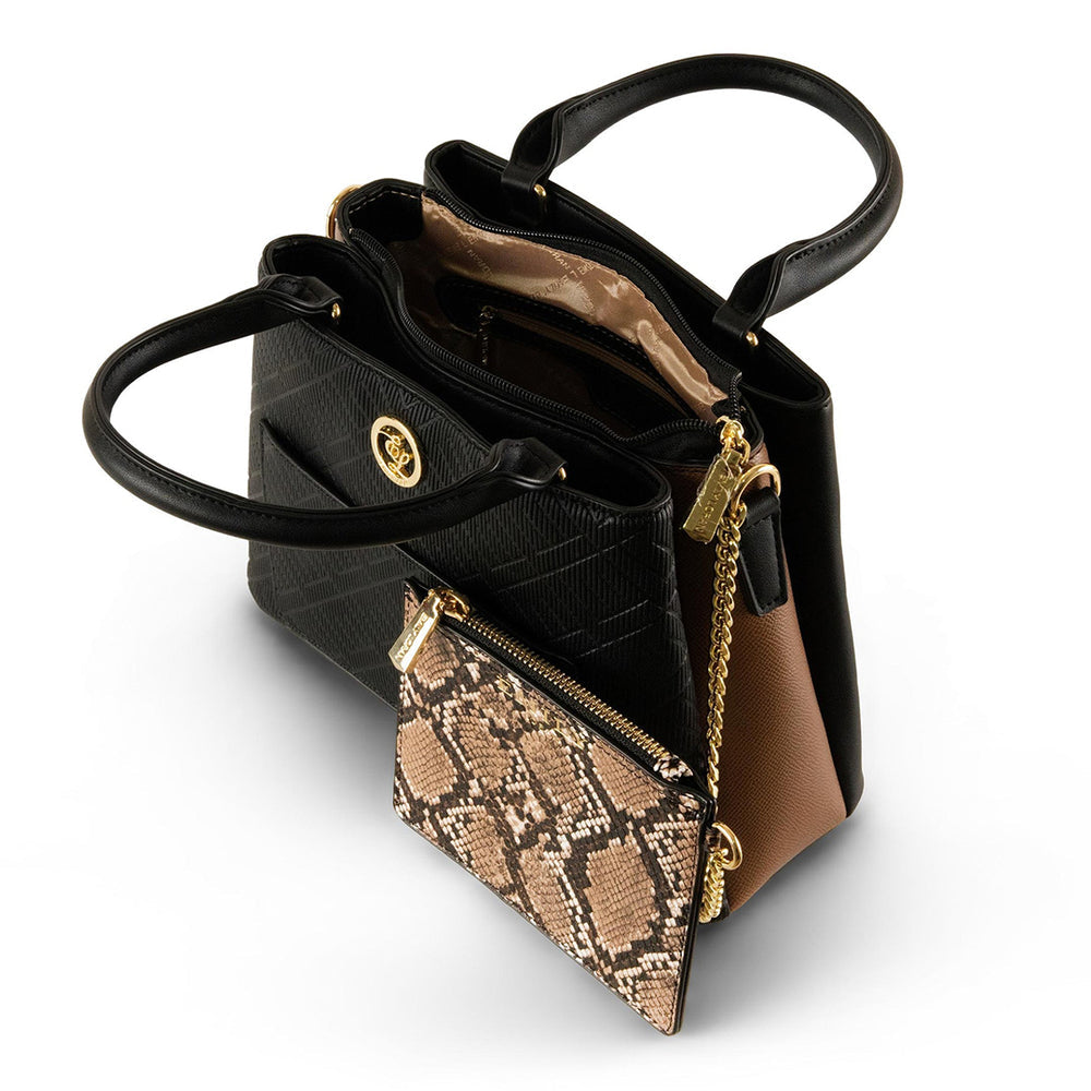 Emily Loran Black Textured Handbag with Snake Accent 🖤👜✨