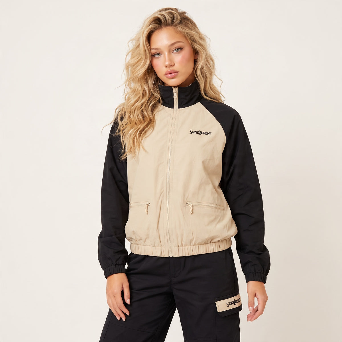 Saint Laurent Track Jacket set – Beige/Navy ✨