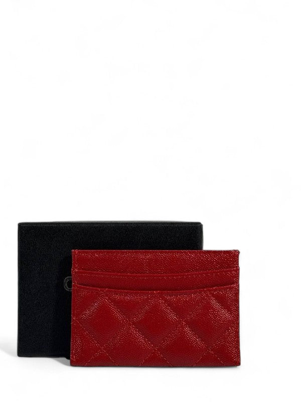 ❤️ Chanel Quilted Caviar Card Holder – Red with Gold CC