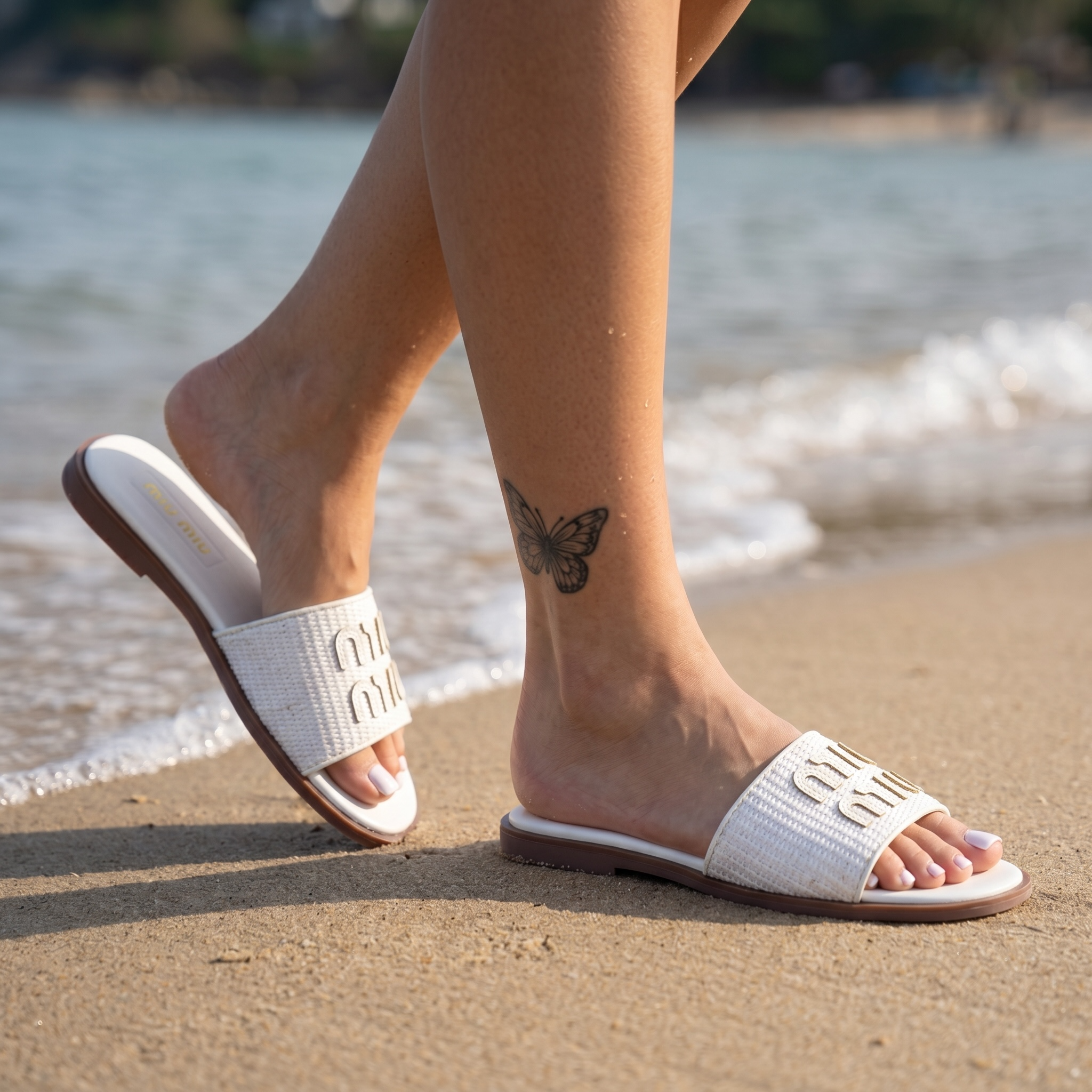 Miu Miu Embroidered Logo Slide Sandals – Elegant Summer Comfort 🤍