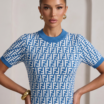 💙 Fendi FF Monogram Knit Top – Sky Blue Edition
