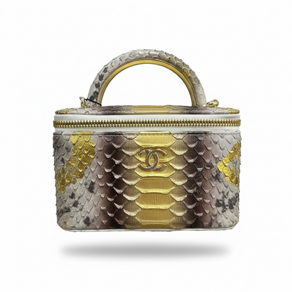 Chanel Multitone Exotic Python Vanity Case – Gold & Natural Scale ✨🐍