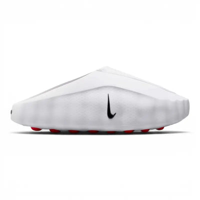 White Nike slip-on clog with perforated upper and red circular outsole pods