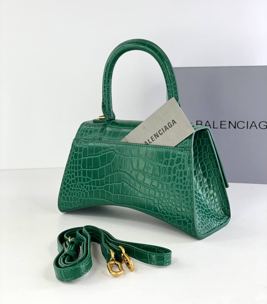 Balenciaga Hourglass Bag in Green Croc-Embossed Leather (limited edition color)