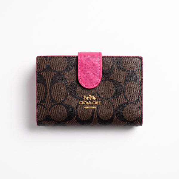 Coach Slim Wallet – Brown with Hot Pink 💼💗