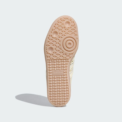 Cream Adidas Samba mule with woven upper and gum sole, backless slip-on style