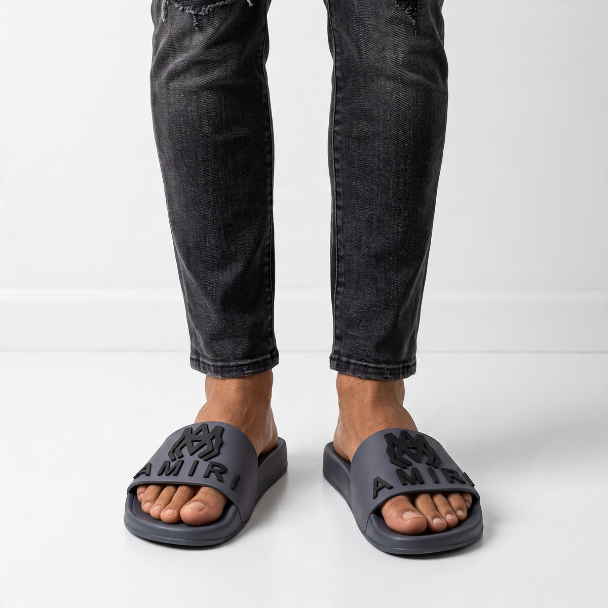 Amiri grey men's slide sandals with raised logo