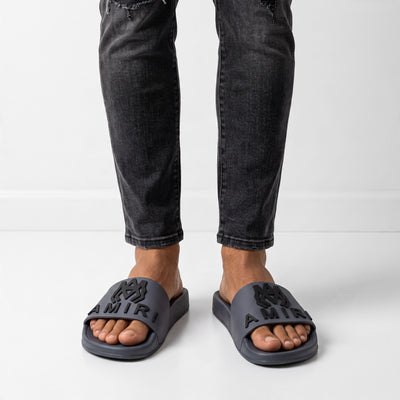 Amiri grey men's slide sandals with raised logo