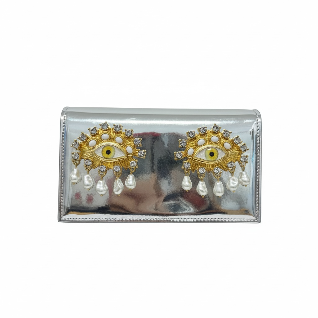 Schiaparelli Eye Embellished Metallic Clutch – Statement Art Piece 👁✨