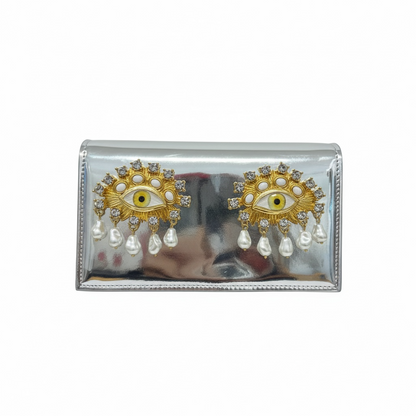 Schiaparelli Eye Embellished Metallic Clutch – Statement Art Piece 👁✨