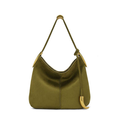 olive hobo shoulder bag with gold horn hardware