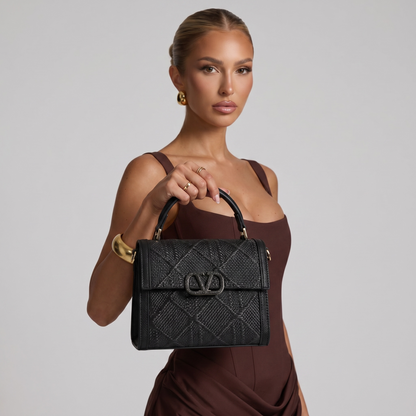 Valentino Garavani Black Raffia VLogo Top Handle Bag 🖤✨👜👑🔥