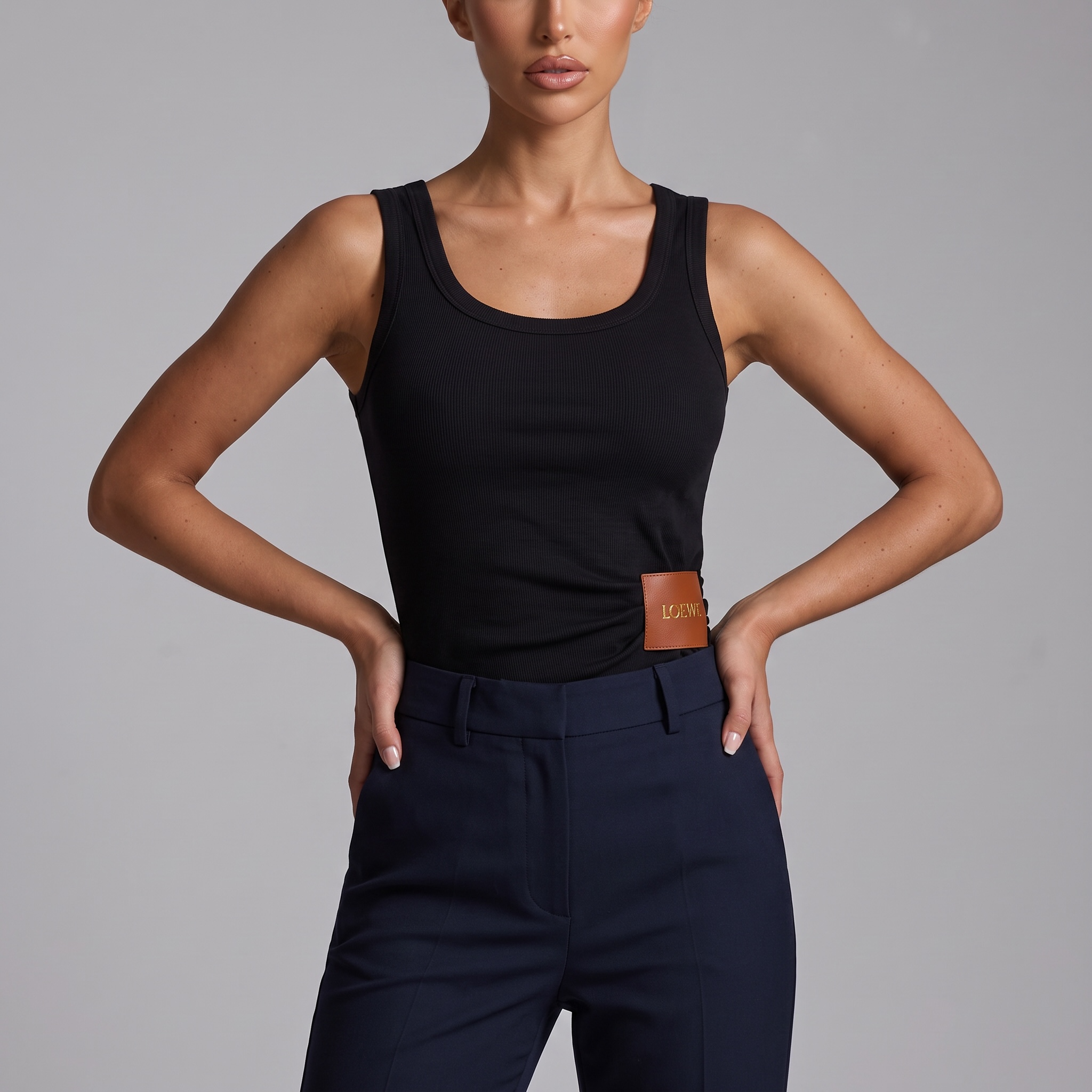 Loewe Logo Patch Ribbed Tank Top – Black ✨