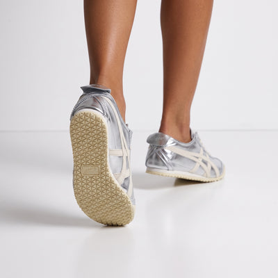 silver Onitsuka Tiger Mexico 66 sneakers with cream stripes and gum sole