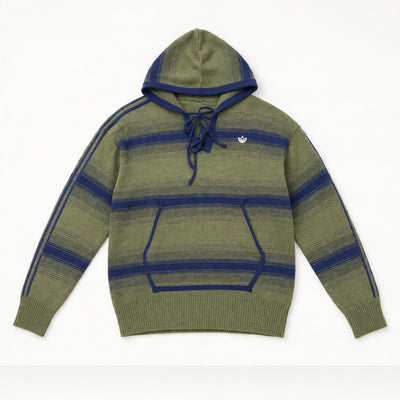 Adidas olive and navy striped lace-up baja hoodie with kangaroo pocket