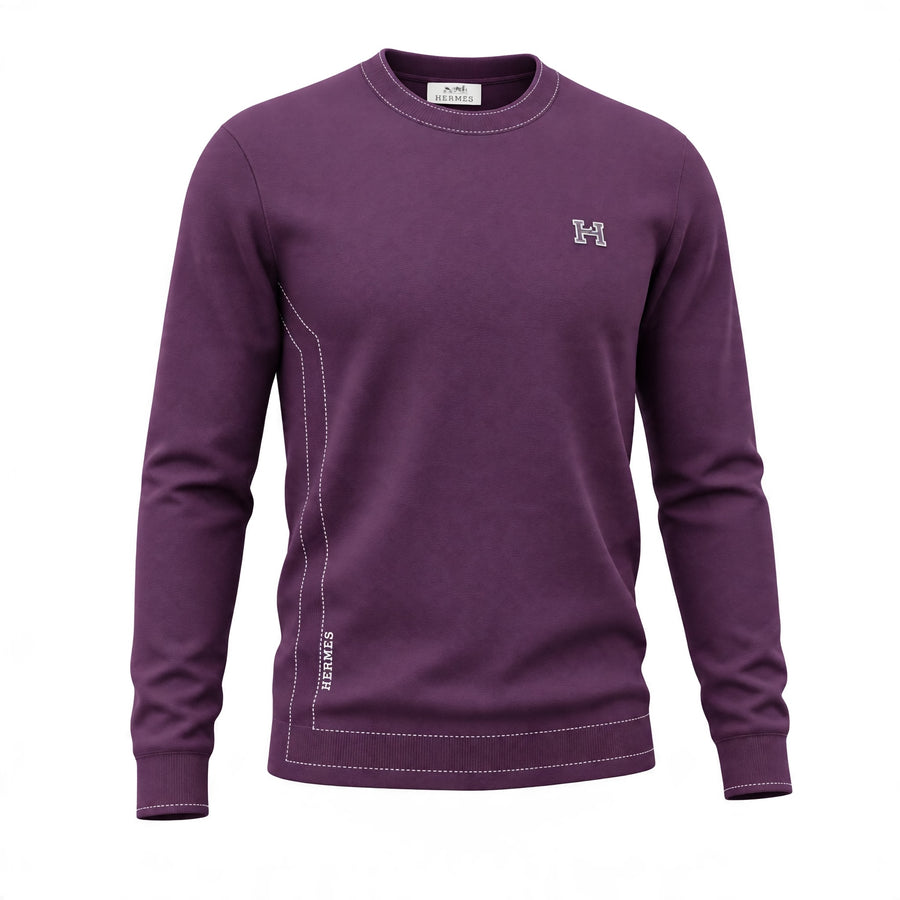 Hermès Contrast Stitch Crewneck Sweatshirt — Plum
