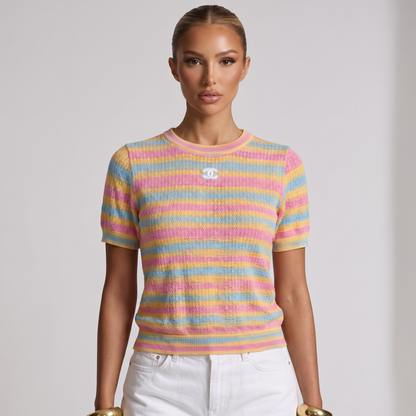 🌈 Chanel Pastel Stripe Knit Top