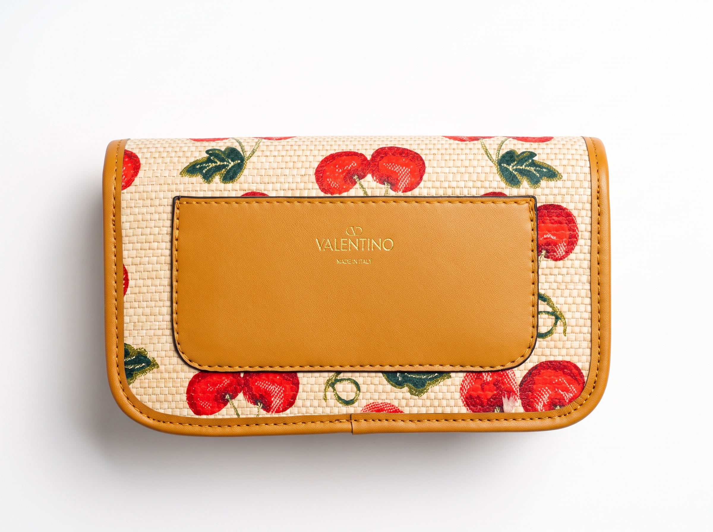 🍒 Valentino Cherry Embroidered VLogo Shoulder Bag – Tan