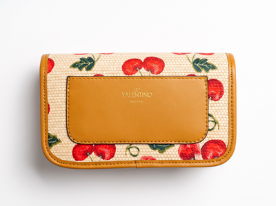 🍒 Valentino Cherry Embroidered VLogo Shoulder Bag – Tan