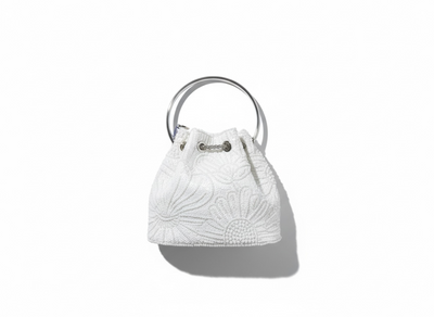 Embroidered Bucket Mini Bag – White Silver 🤍✨ | Elegant Minimal Glam