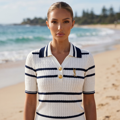 🤍 Saint Laurent Nautical Knit Polo Top