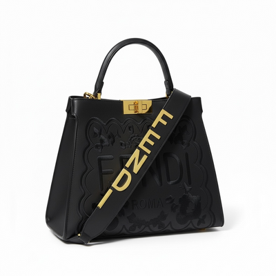 Fendi Roma Black Embossed Handbag 🖤✨ | Luxury Statement Bag