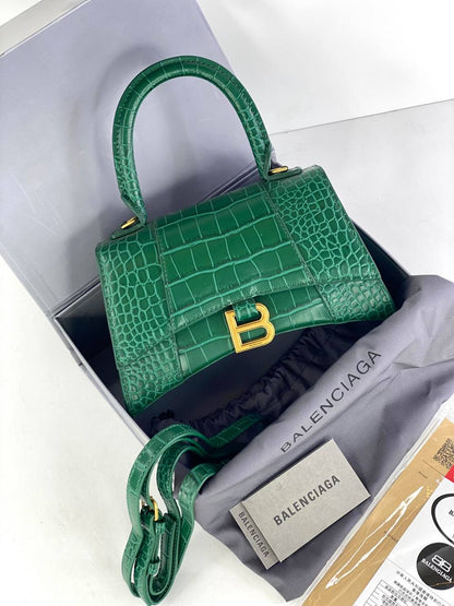 Balenciaga Hourglass Bag in Green Croc-Embossed Leather (limited edition color)