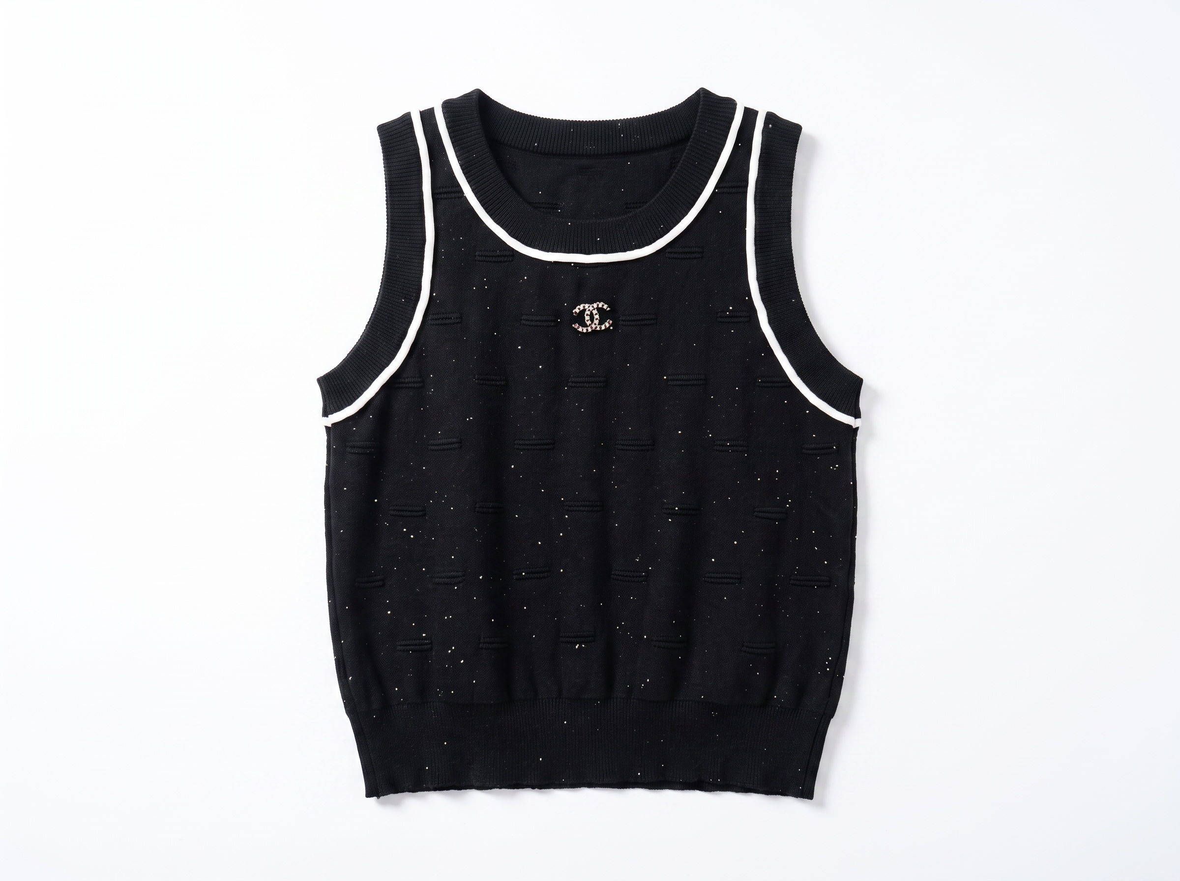 🖤 Chanel Knit Sleeveless Logo Tank Top – Black (one size)