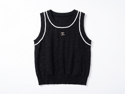 🖤 Chanel Knit Sleeveless Logo Tank Top – Black (one size)