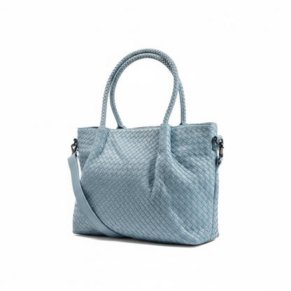 Bottega-Inspired Woven Leather Tote Bag – Sky Blue Elegance 🩵👜