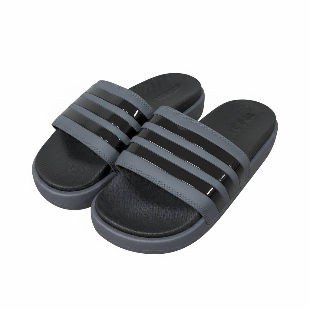 Adidas Striped Slides – Grey & Black Edition 🩶🖤