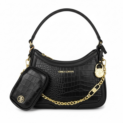 EMILY LORAN Croc Shoulder Bag 🖤✨ | Gold Chain Luxury Statement