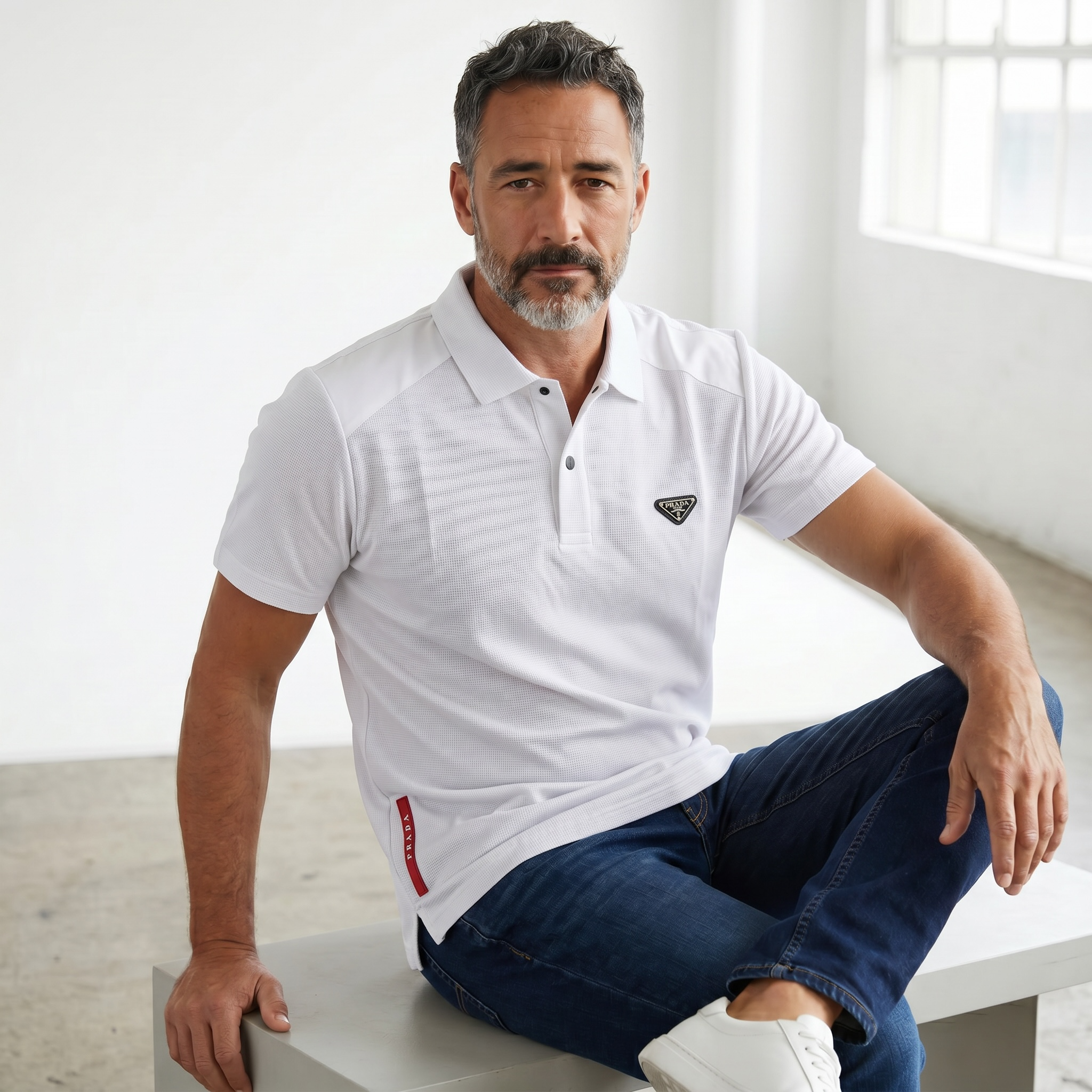 Prada Textured Performance Polo – White Edition 🤍