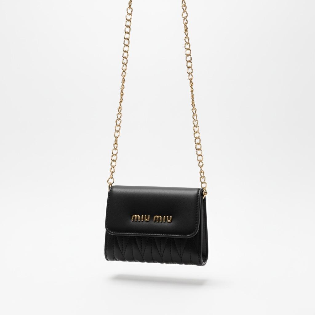 Miu Miu Mini Chain Wallet – Black Matelassé Leather 🖤✨