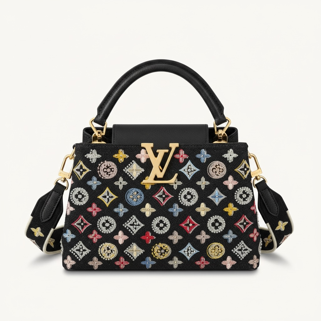 👜✨ Louis Vuitton Capucines Mini – Beaded Monogram Black 💎🖤