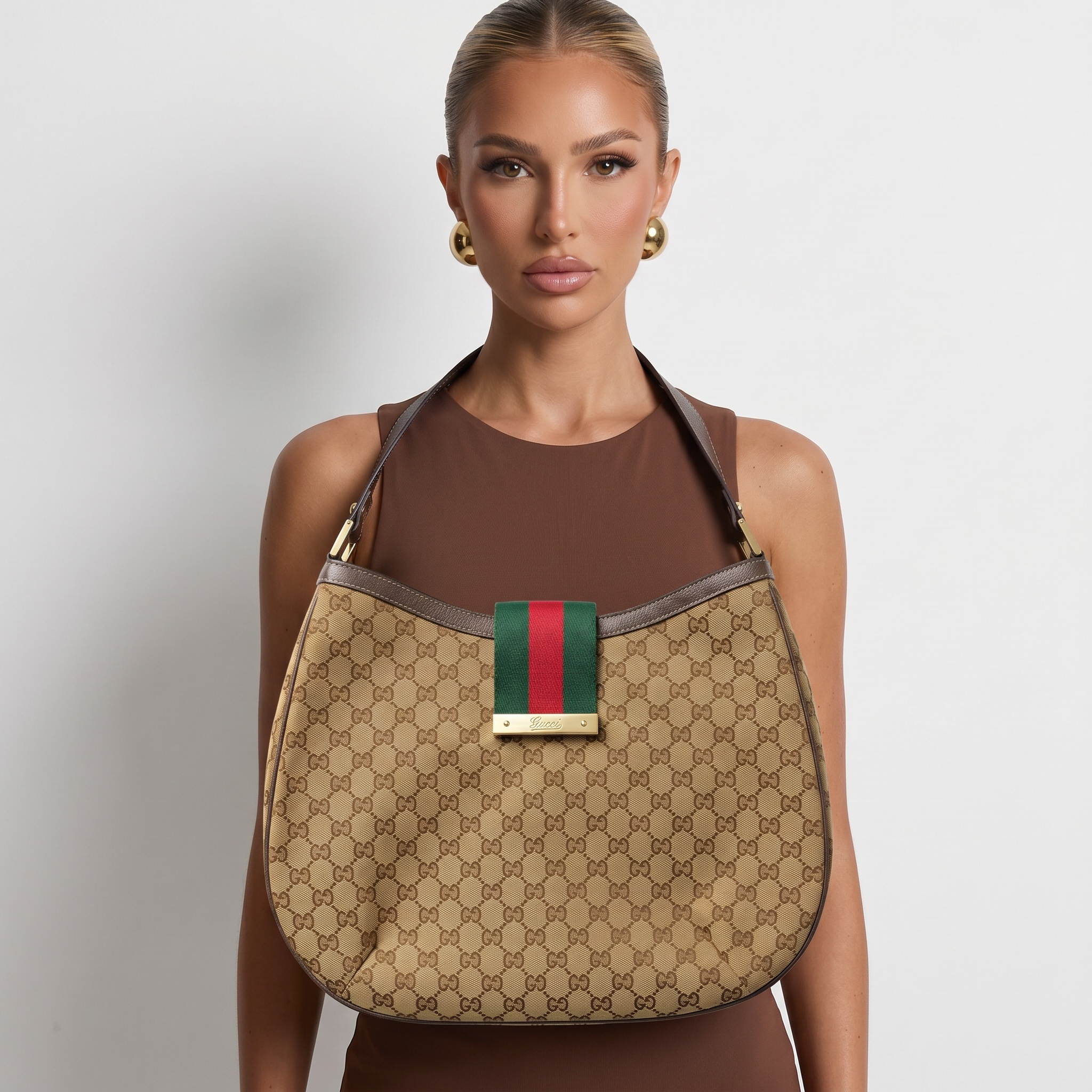 👜 Gucci GG Supreme Web Stripe Hobo Bag – Classic Beige Monogram 👜
