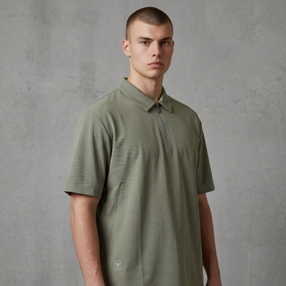 🫒✨ Emporio Armani Olive Half-Zip Polo Shirt – Luxury Minimal Edition 👔🔥